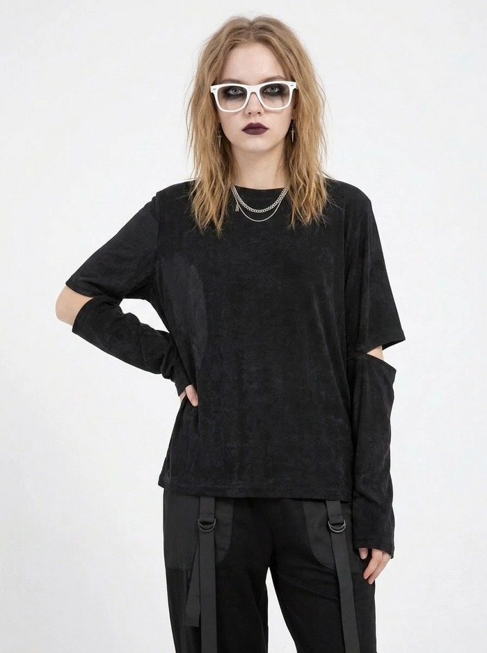 Cut-Out Sleeve Minimal Top – Soft Structure Edition-SimpleModerne