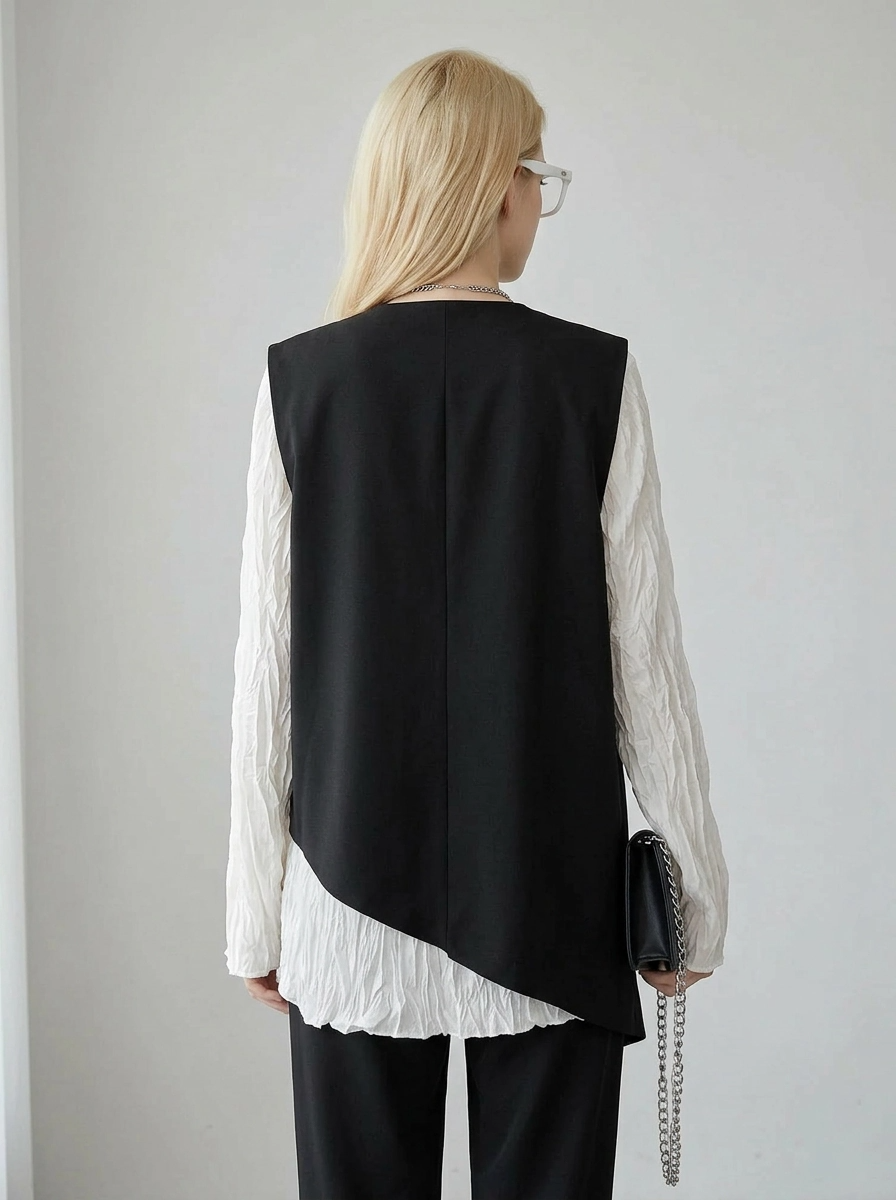 Asymmetrical Scribble Vest – Structured Contrast Layer-SimpleModerne