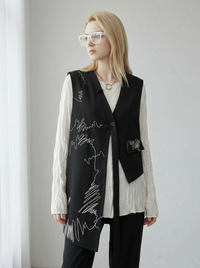 Asymmetrical Scribble Vest – Structured Contrast Layer-SimpleModerne