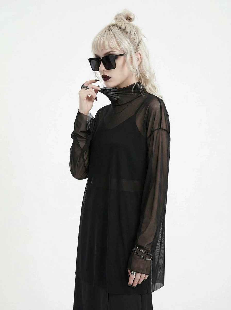 Sheer High-Neck Mesh Top โ Layering Essential โ SimpleModerne