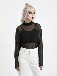 Sheer High-Neck Mesh Top – Layering Essential-SimpleModerne