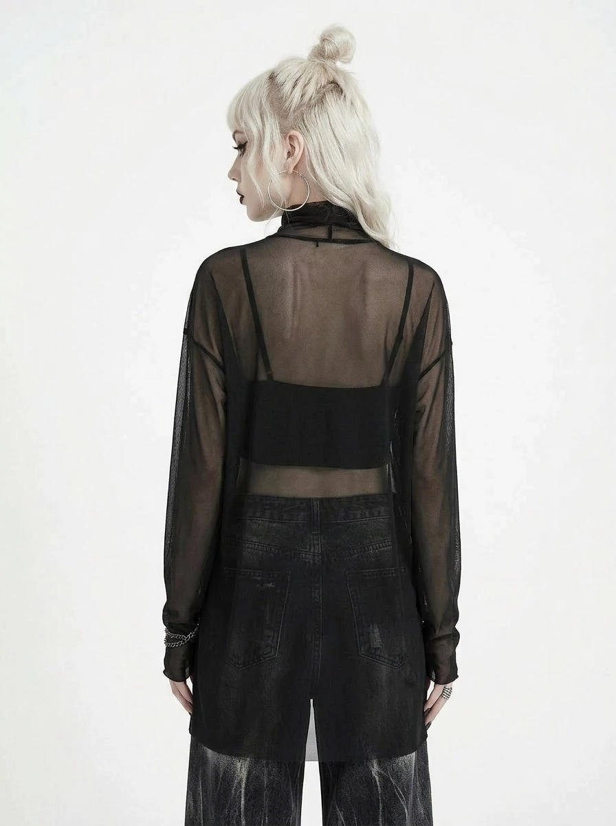 Sheer High-Neck Mesh Top – Layering Essential-SimpleModerne