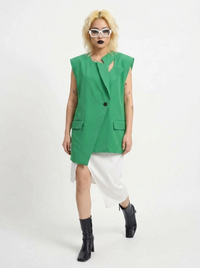 Asymmetric Raw-Edge Sleeveless Blazer-SimpleModerne