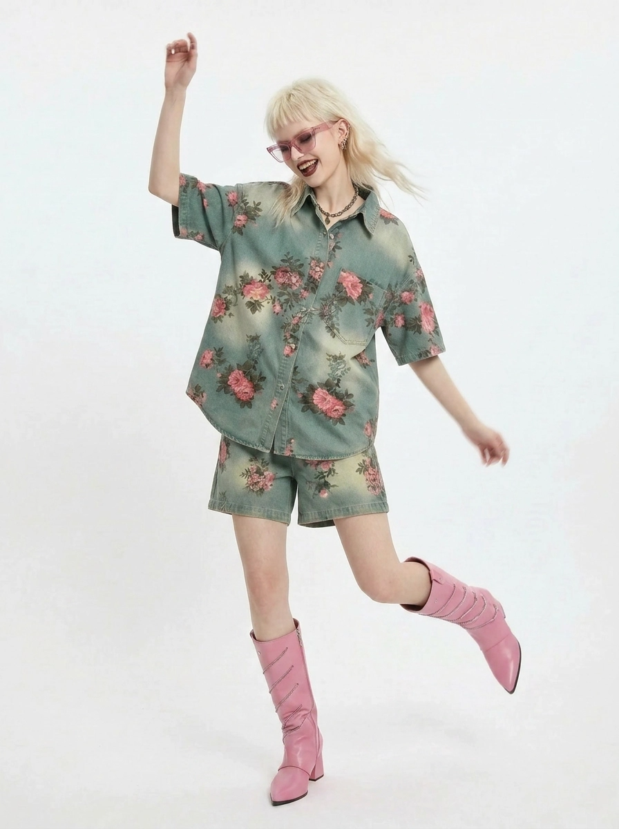 Vintage Bloom Relaxed Shorts-SimpleModerne