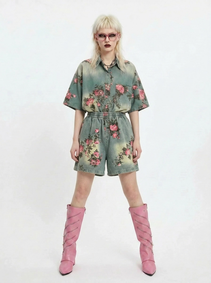 Vintage Bloom Relaxed Shorts-SimpleModerne