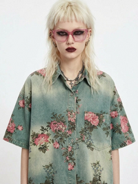 Vintage Bloom Oversized Shirt-SimpleModerne