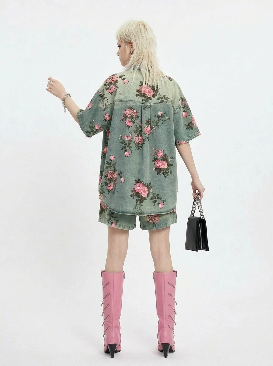 Vintage Bloom Oversized Shirt-SimpleModerne