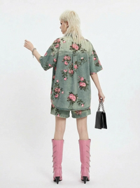 Vintage Bloom Oversized Shirt-SimpleModerne