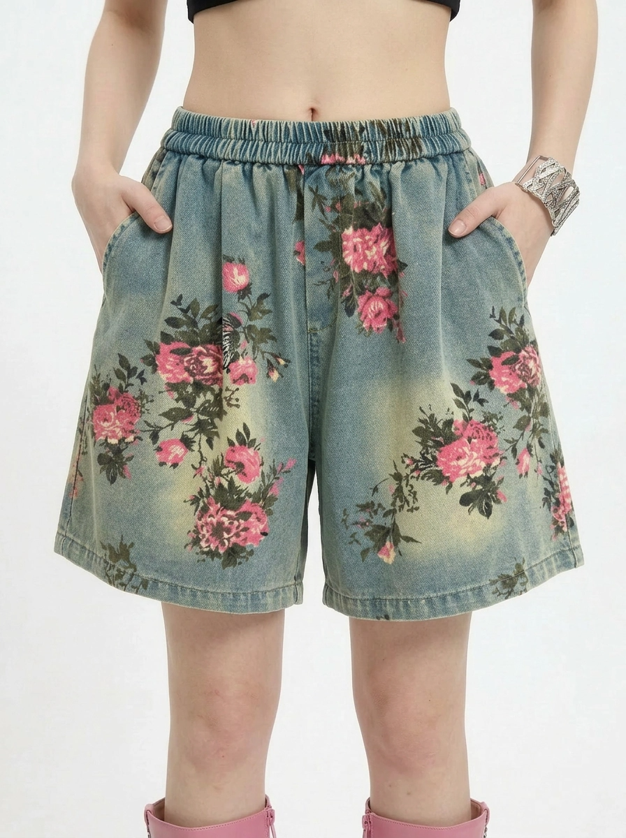 Vintage Bloom Relaxed Shorts-SimpleModerne