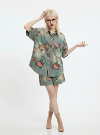 Vintage Bloom Oversized Shirt-SimpleModerne