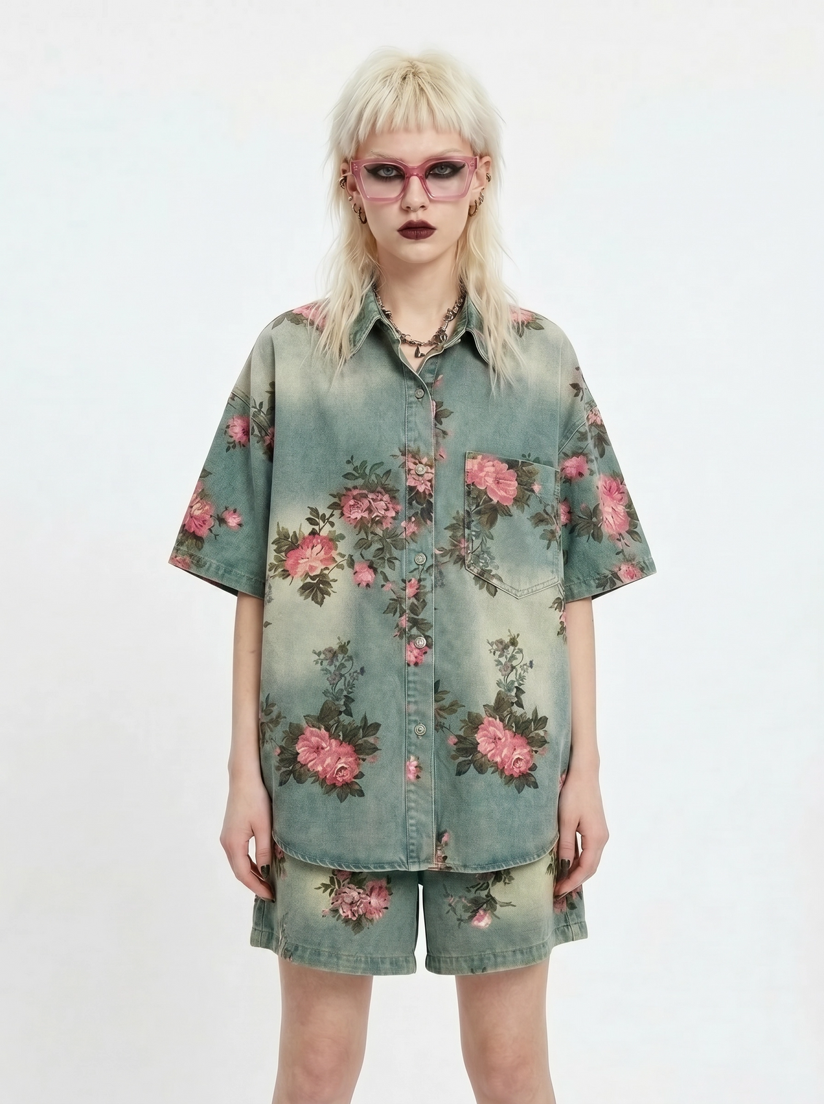 Vintage Bloom Oversized Shirt-SimpleModerne