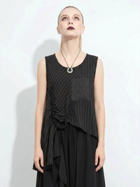 Asymmetrical Pinstripe Draped Top-SimpleModerne