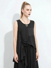 Asymmetrical Pinstripe Draped Top-SimpleModerne