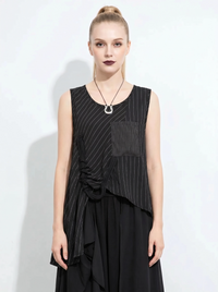 Asymmetrical Pinstripe Draped Top-SimpleModerne