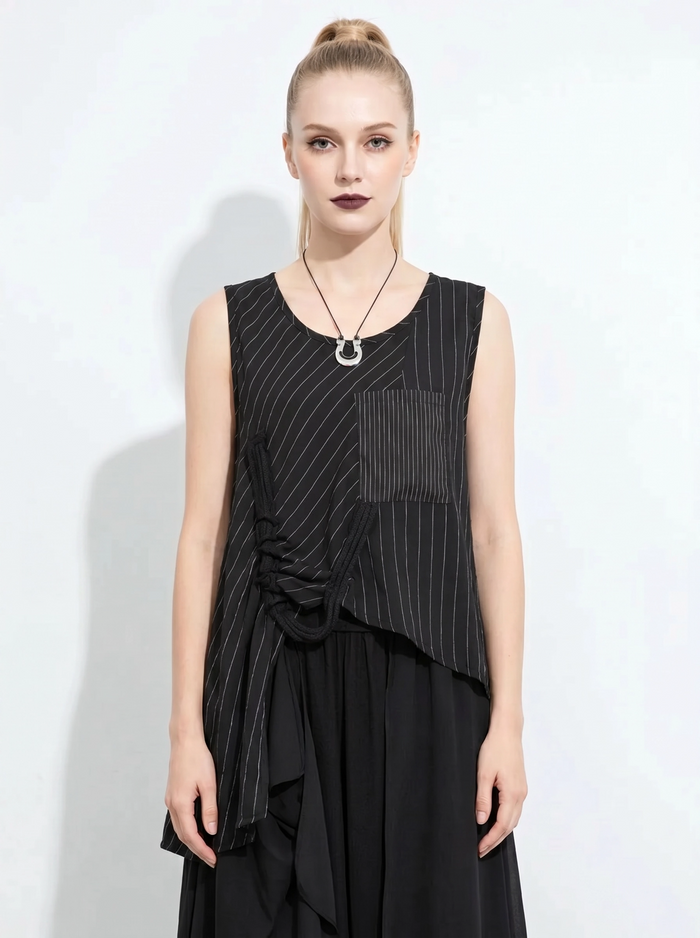 Asymmetrical Pinstripe Draped Top-SimpleModerne