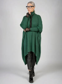 Asymmetrical Knitted Pullover Green Dress with Turtleneck-SimpleModerne