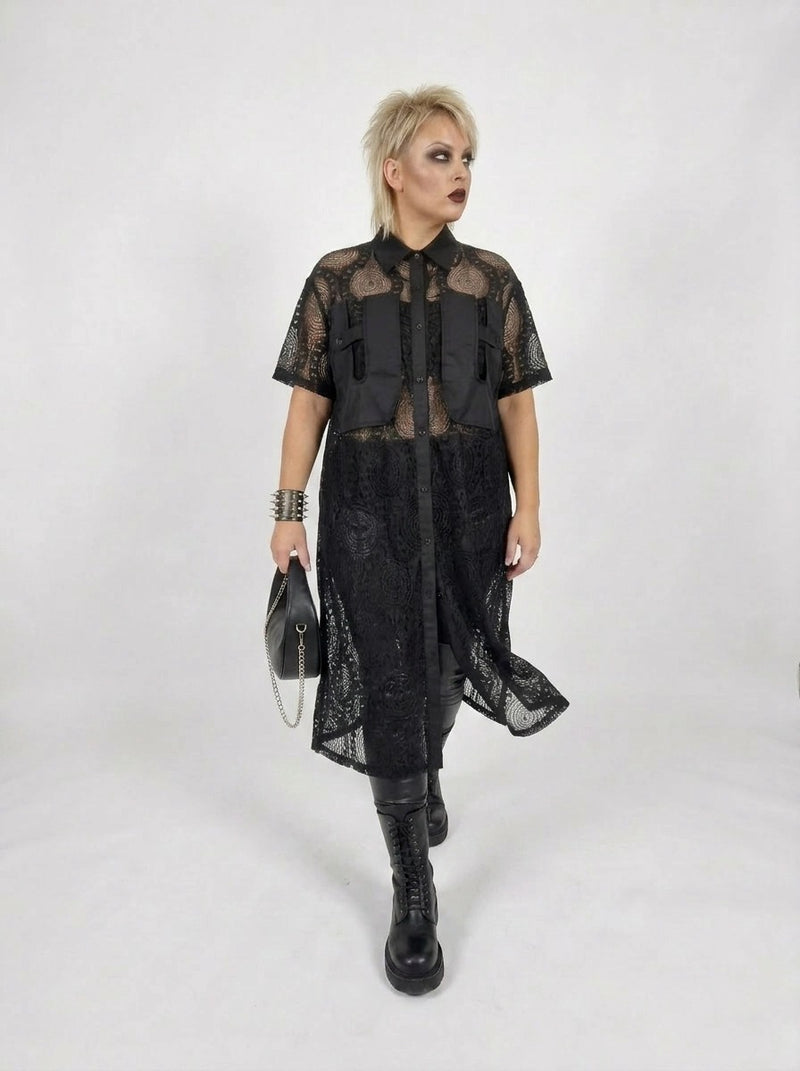 lace shirt dress black Bluivy - Lace Button Down Shirt Dress