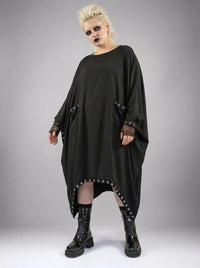 Oversized Rivet-Trim Pullover Dress – Punk-Inspired Cocoon Fit-SimpleModerne