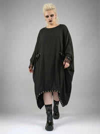 Oversized Rivet-Trim Pullover Dress – Punk-Inspired Cocoon Fit-SimpleModerne