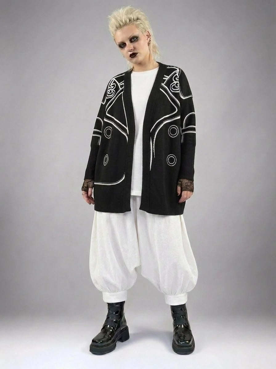 Limited Edition Clown Print Open Cardigan - Oversized Loose Fit, Unique Statement Piece-SimpleModerne