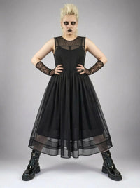 Layered Elegance: Sheer Black Gothic-Inspired Overlay Dress-SimpleModerne