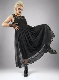 Layered Elegance: Sheer Black Gothic-Inspired Overlay Dress-SimpleModerne