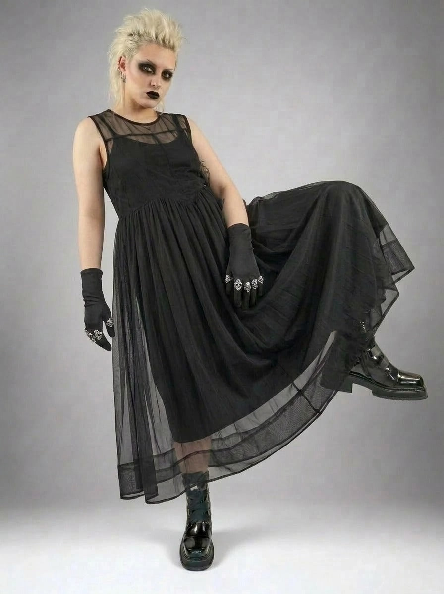 sheer overlay dress with sleeves Mock Neck Mesh Overlay Dress Sheer Concert Layer for Musicians