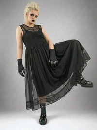 Layered Elegance: Sheer Black Gothic-Inspired Overlay Dress-SimpleModerne