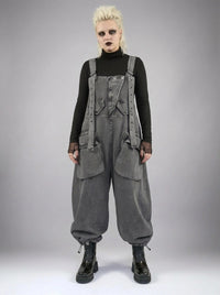 Street Punk Style Oversized Fit Vintage Denim Overalls-SimpleModerne