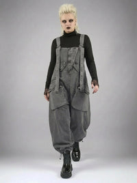 Street Punk Style Oversized Fit Vintage Denim Overalls-SimpleModerne