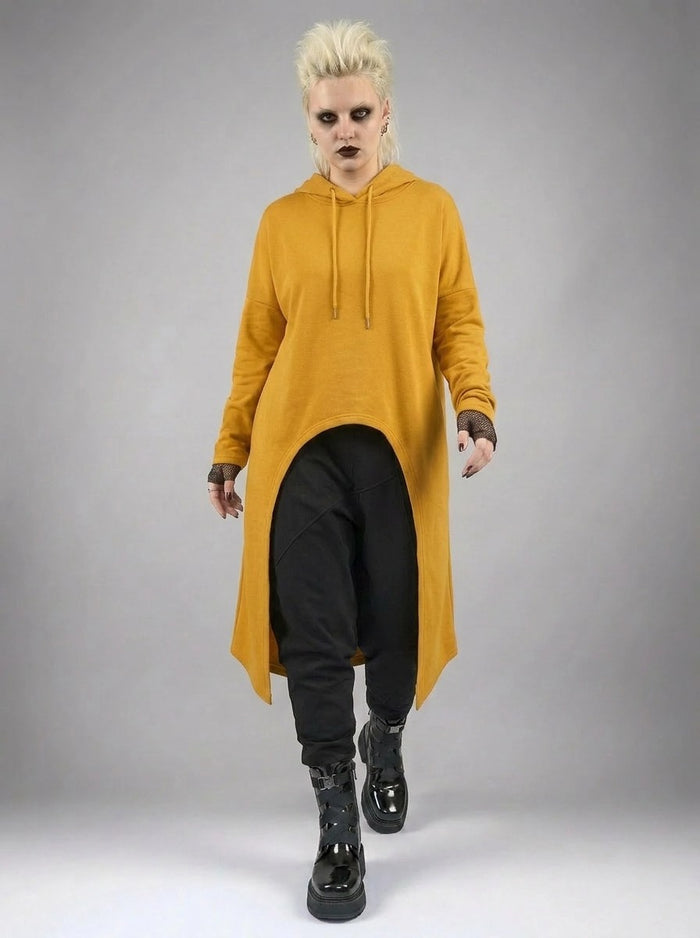 Mustard Asymmetric Hooded Pullover-SimpleModerne