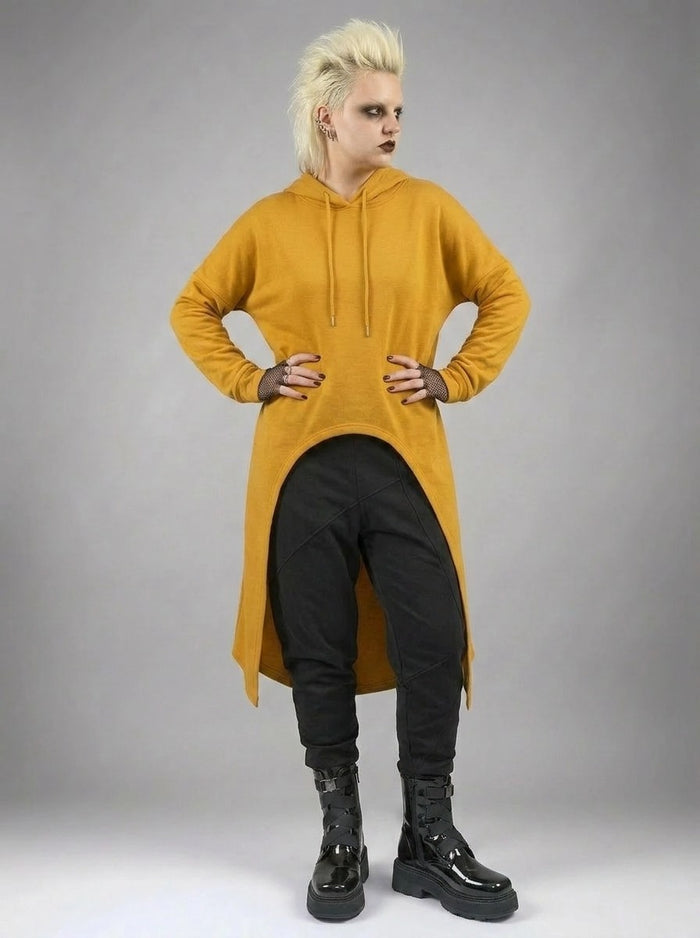 Mustard Asymmetric Hooded Pullover-SimpleModerne