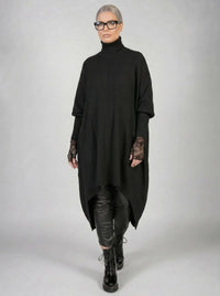 Asymmetrical Knitted Pullover Dress with Turtleneck-SimpleModerne