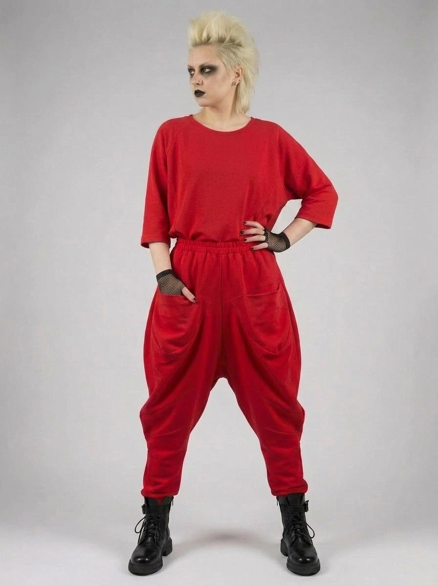 Punky Drop-Crotch Trousers — Statement Red