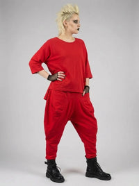 Punky Drop-Crotch Trousers — Statement Red