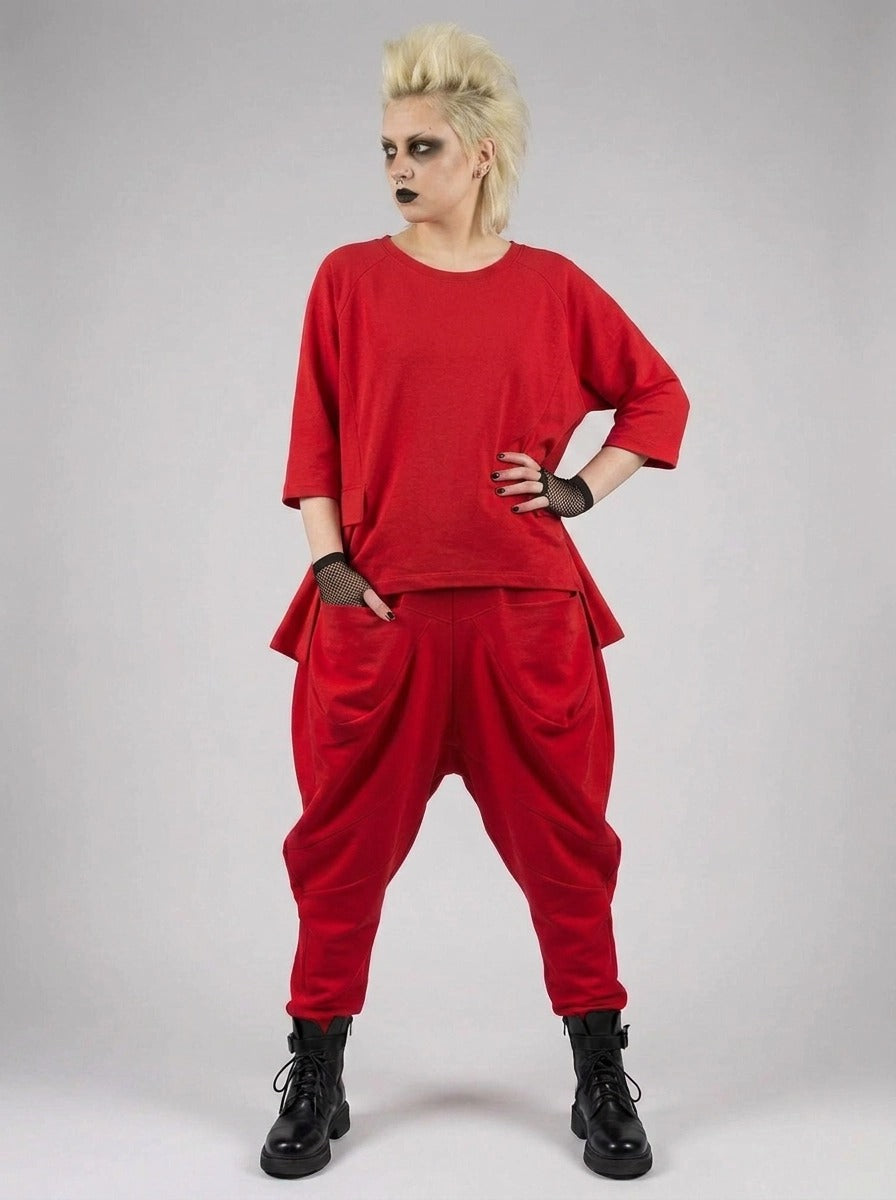 Punky Drop-Crotch Trousers — Statement Red