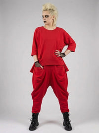 Punky Drop-Crotch Trousers — Statement Red