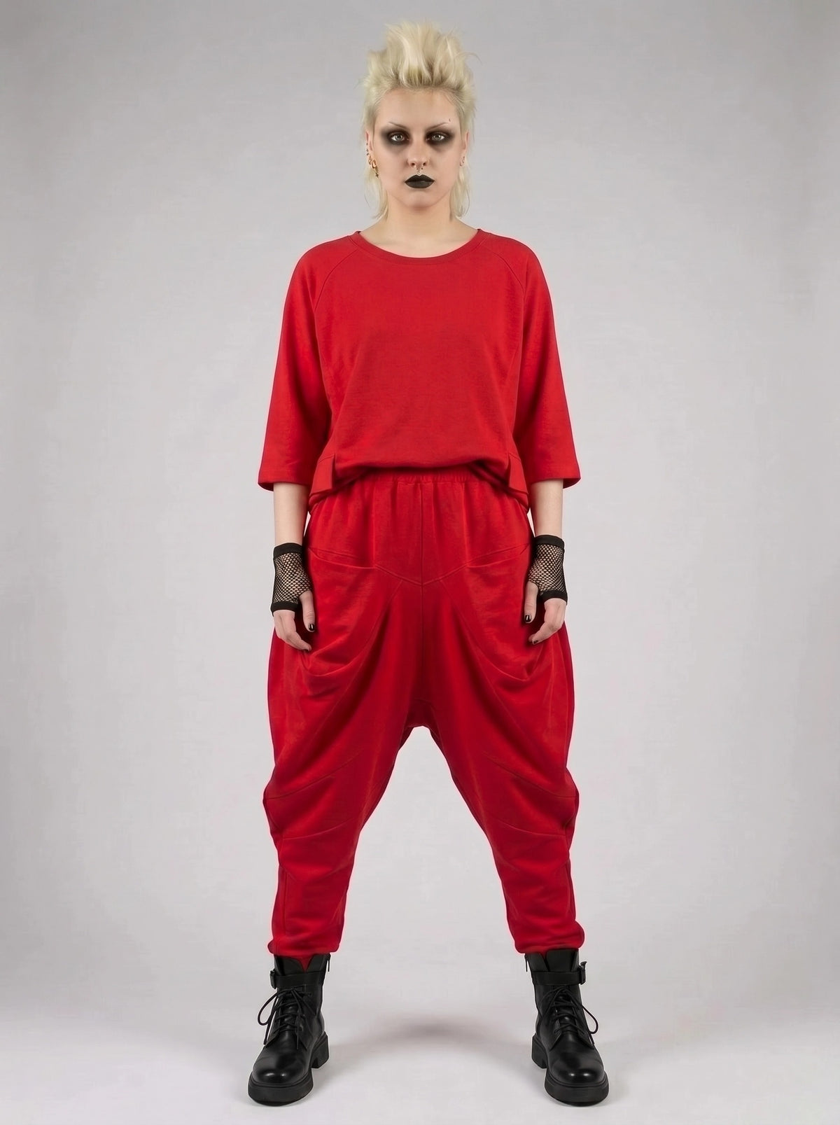 Punky Drop-Crotch Trousers — Statement Red