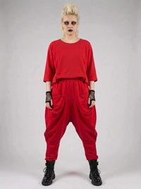 Punky Drop-Crotch Trousers — Statement Red