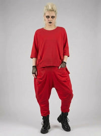 Punky Drop-Crotch Trousers — Statement Red