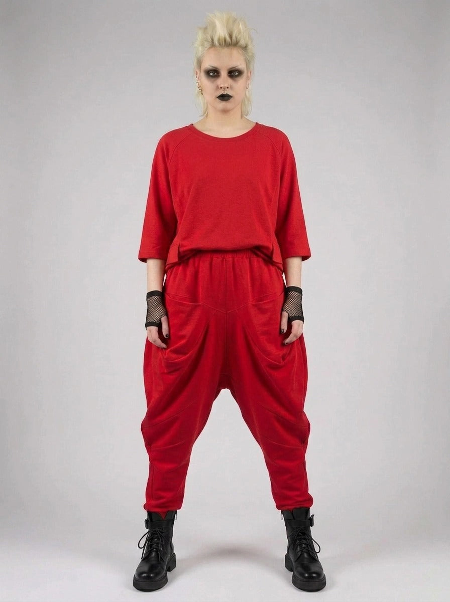 Punky Drop-Crotch Trousers — Statement Red