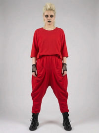 Punky Drop-Crotch Trousers — Statement Red