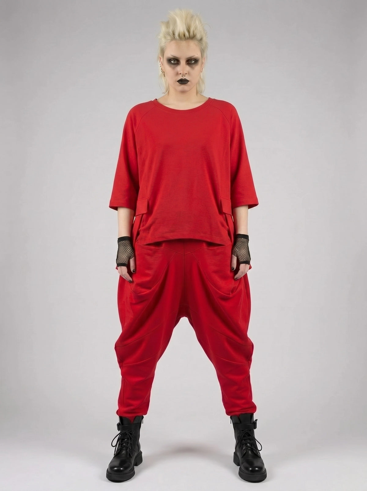 Punky Drop-Crotch Trousers — Statement Red