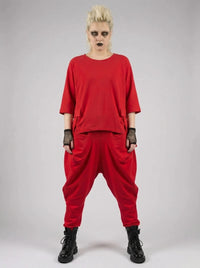 Punky Drop-Crotch Trousers — Statement Red
