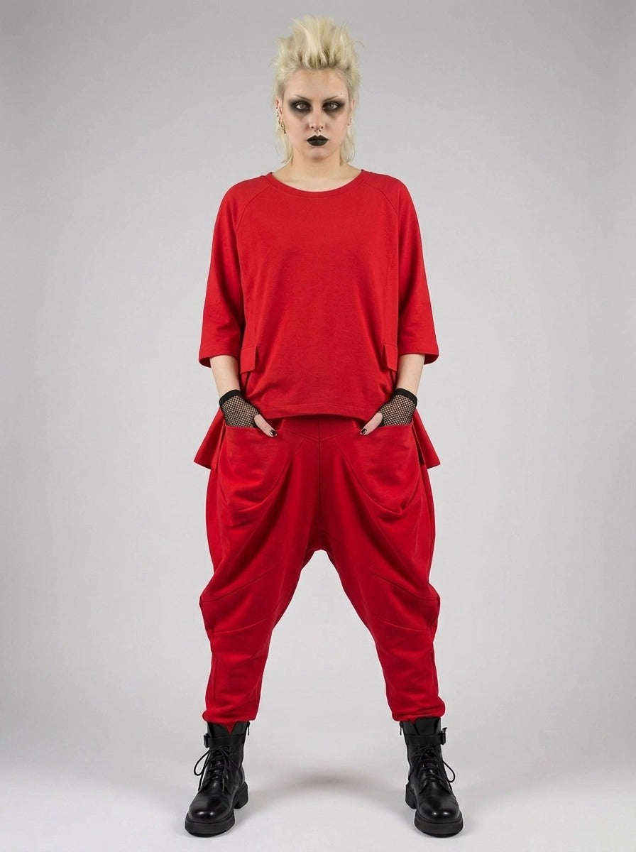 Punky Drop-Crotch Trousers — Statement Red