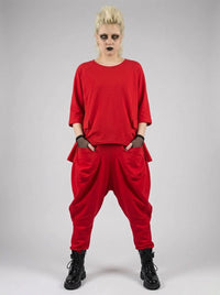 Punky Drop-Crotch Trousers — Statement Red