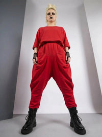 Punky Drop-Crotch Trousers — Statement Red