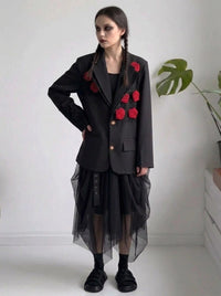 Rose Appliqué Blazer – Gothic Tailoring Statement-SimpleModerne
