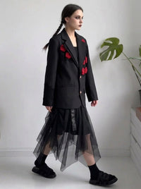 Rose Appliqué Blazer – Gothic Tailoring Statement-SimpleModerne