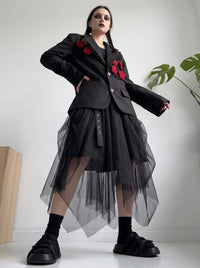 Rose Appliqué Blazer – Gothic Tailoring Statement-SimpleModerne